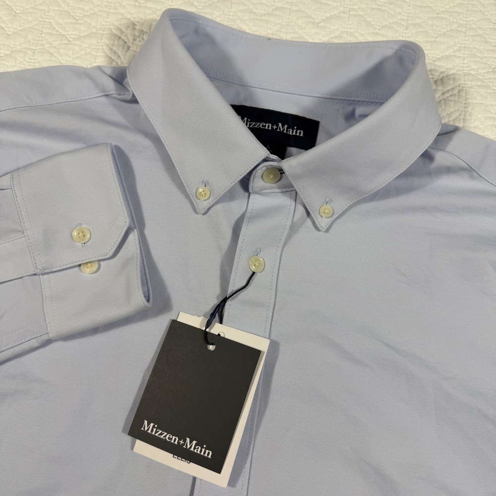 Mizzen + Main Ellis Oxford Light Blue‎ Long Sleeve Button Down Shirt Men L Logo